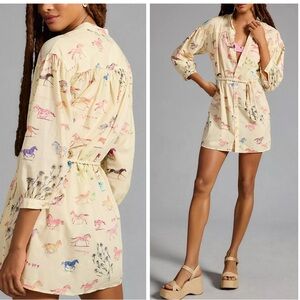 MOTHER The New To Town Shirt Dress Mini Cotton Goodbye Horses Size Small NEW